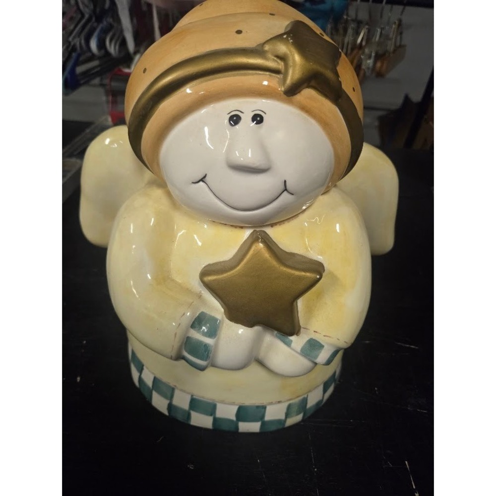 DesignPac Ceramic Angel Cookie Jar Yellow Gold Star Christmas Holiday Decor